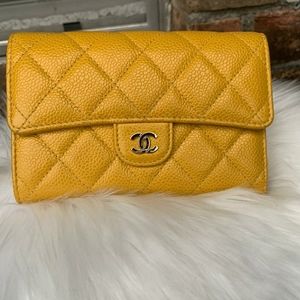 Chanel Mustard Yellow Medium Flap Wallet